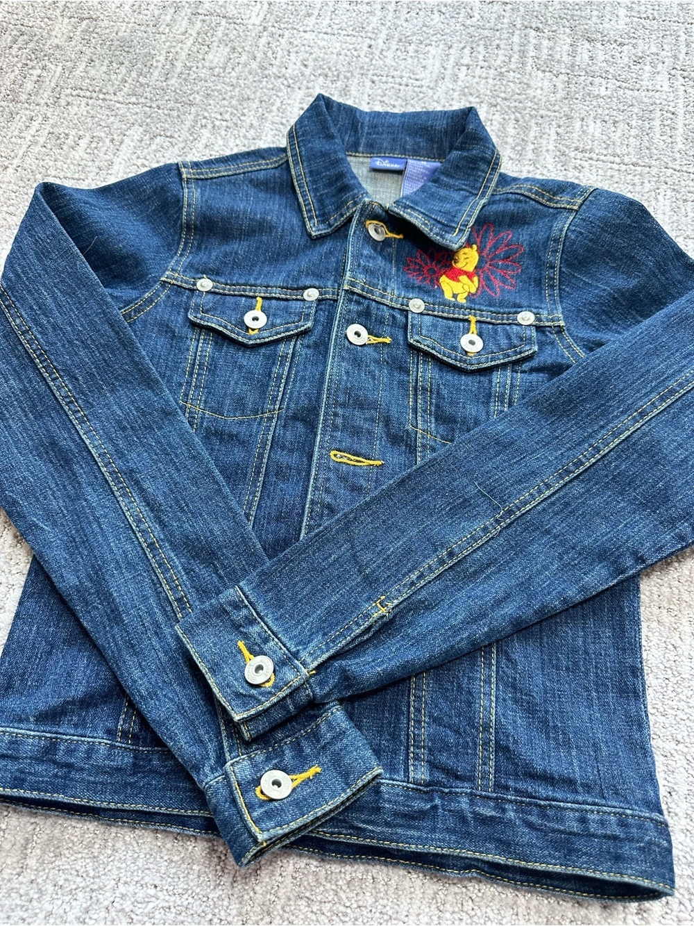 Kids vintage’s 90s Winnie the Pooh Denim Jacket Embroidered Back Patch Japanes - Picture 6 of 14